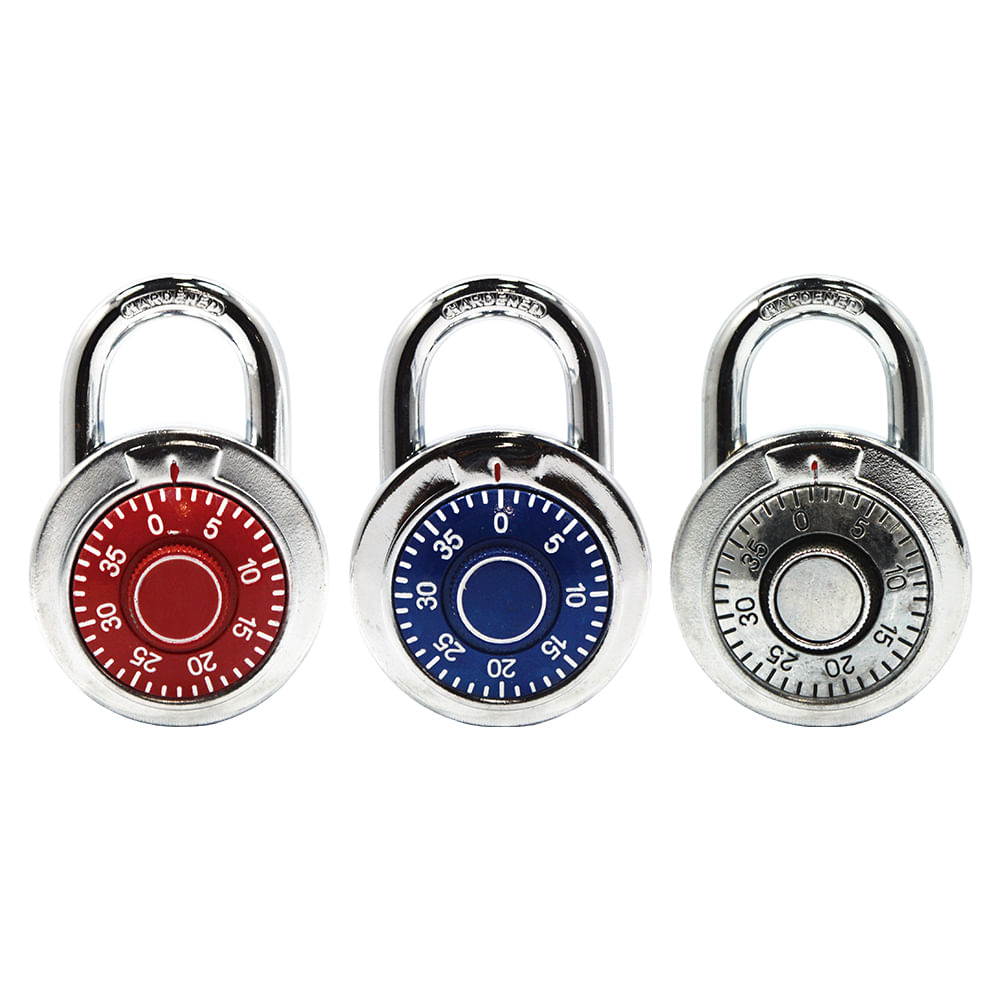 Candado bestvalue combinacion (blister). Rojo / azul cromado. 76mm