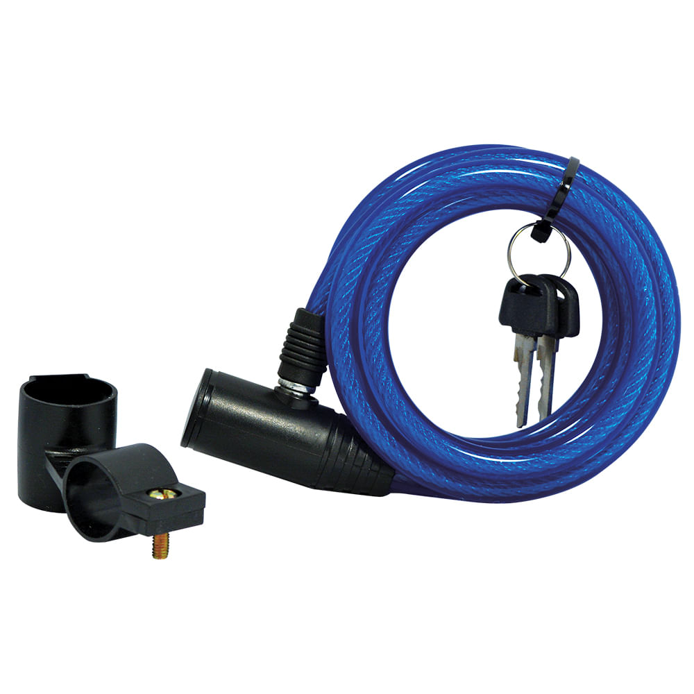Candado tipo cable 60 con llave. Azul.