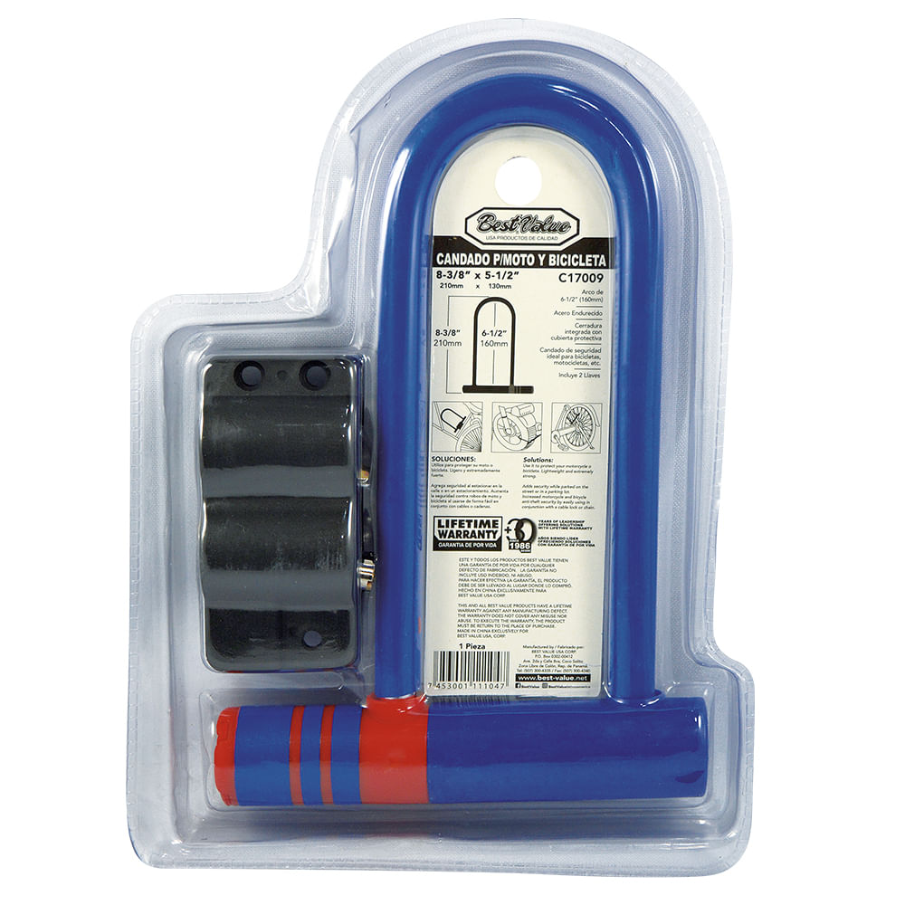 Candado bestvalue para moto/bicicleta. Azul. 5-1/2 x 8-3/8