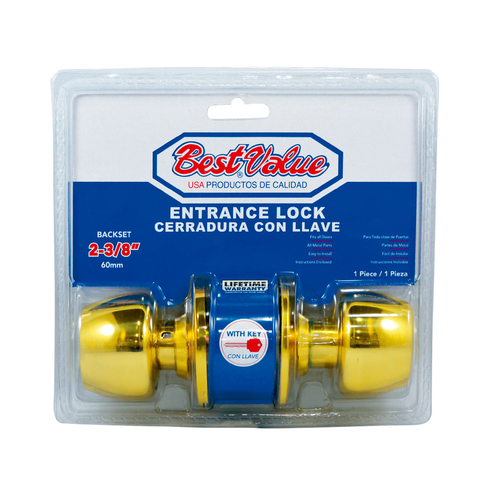 Cerradura con llave bp brillo. Dorado. 2-3/8