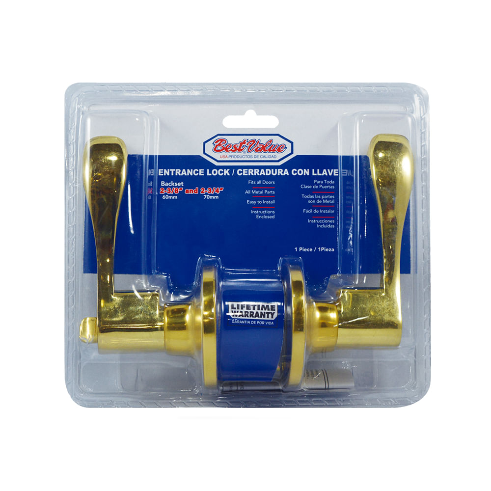 Cerradura con llave manigueta bp. Dorado. 2-3/8