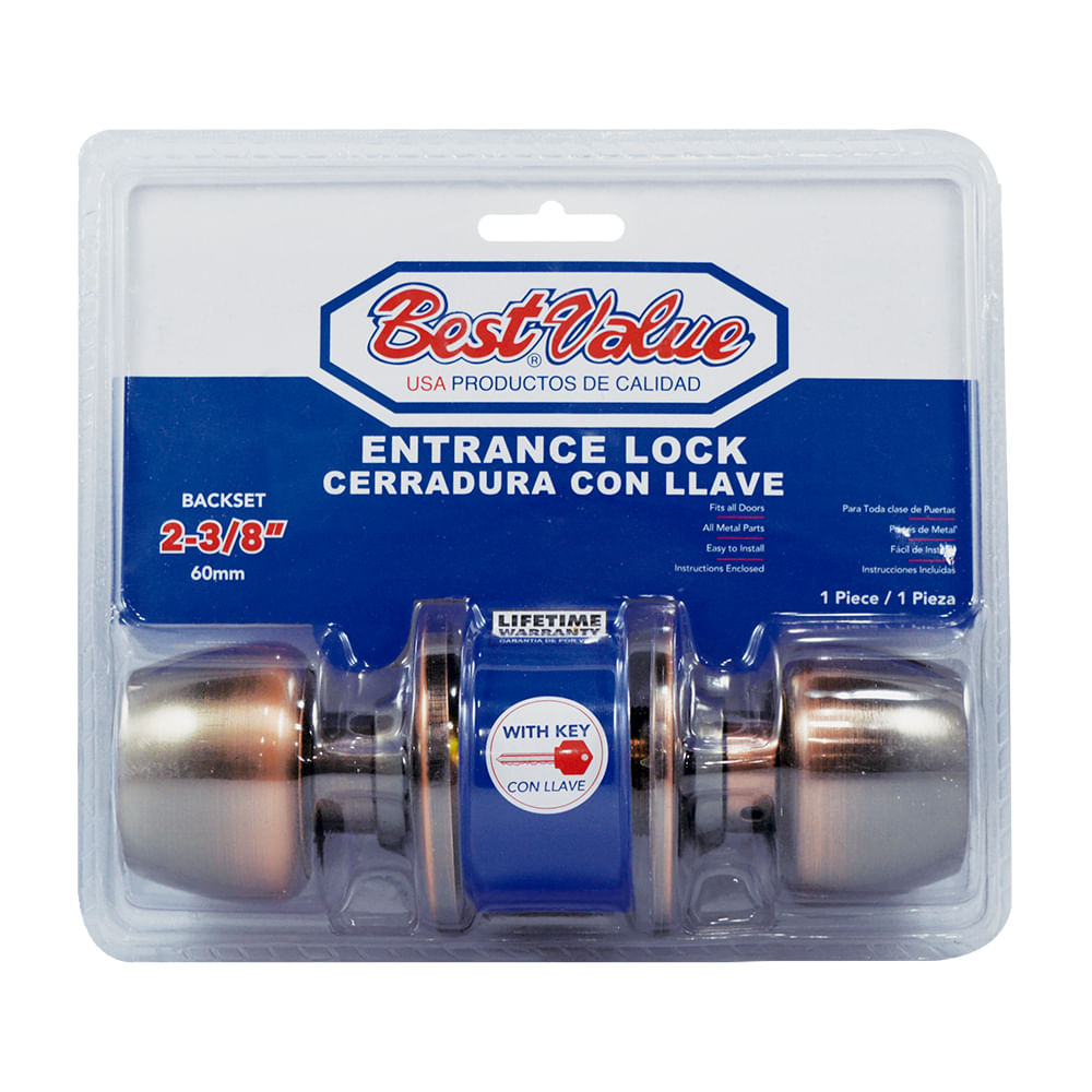 Cerradura con llave ac. Cobrizado. 2-3/8