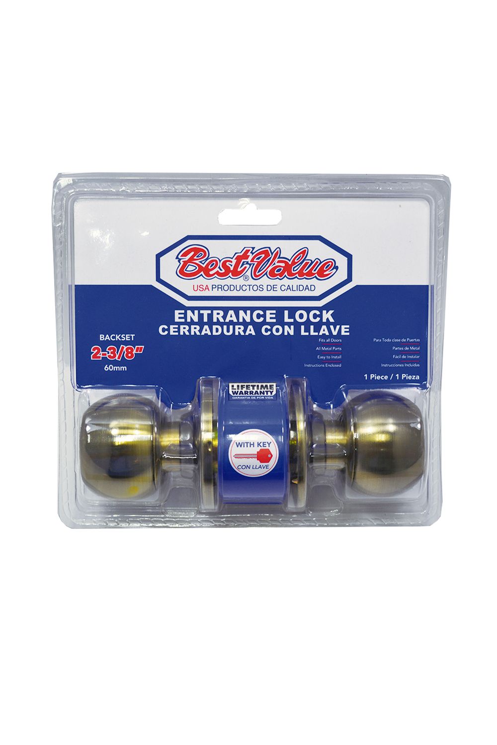 Cerradura con llave bola ab. Bronceado. 2-3/8