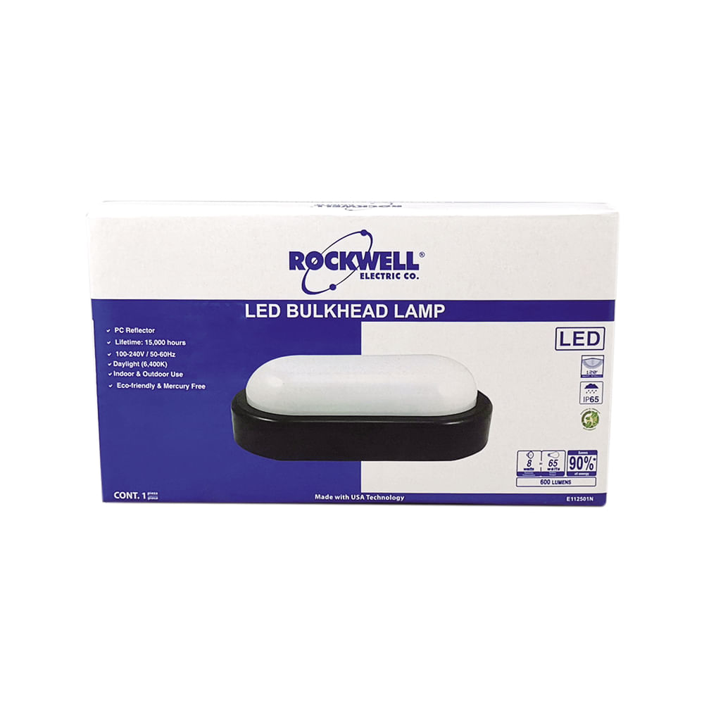 Lampara led ovalada 8w 6400k base negra rockwell. Negro.
