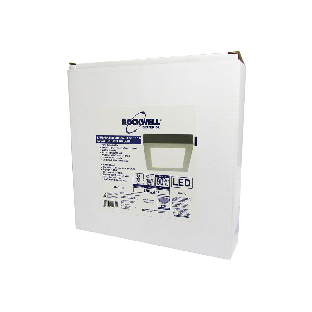 Lampara led cuad sin p 12w 6400k. Blanco. 6-3/4 x