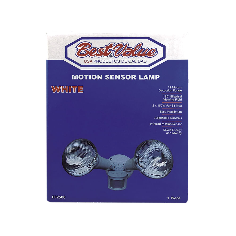 Lampara con sensor d/movimiento blanca. Blanco. 12 metros