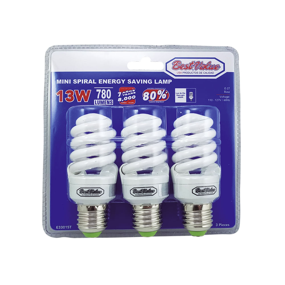 Ahorrador espiral 13w 4 dl e-27. Blanco.