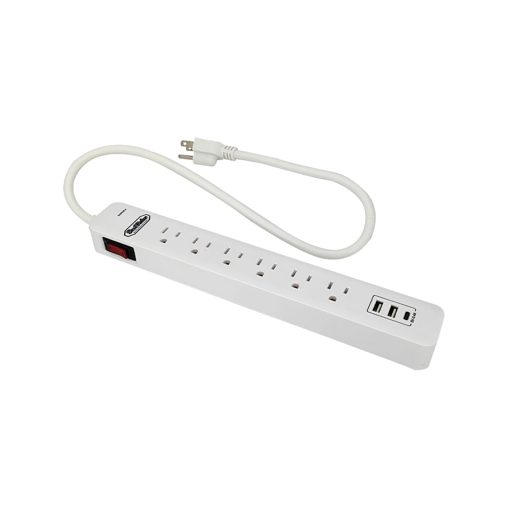 Extension para 6 enchufes 2 usb 1 tipo c blanco.