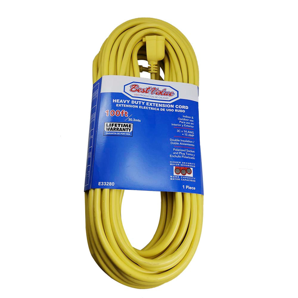 Extension electrica amarilla c14 100'. Amarillo. Multipropósito