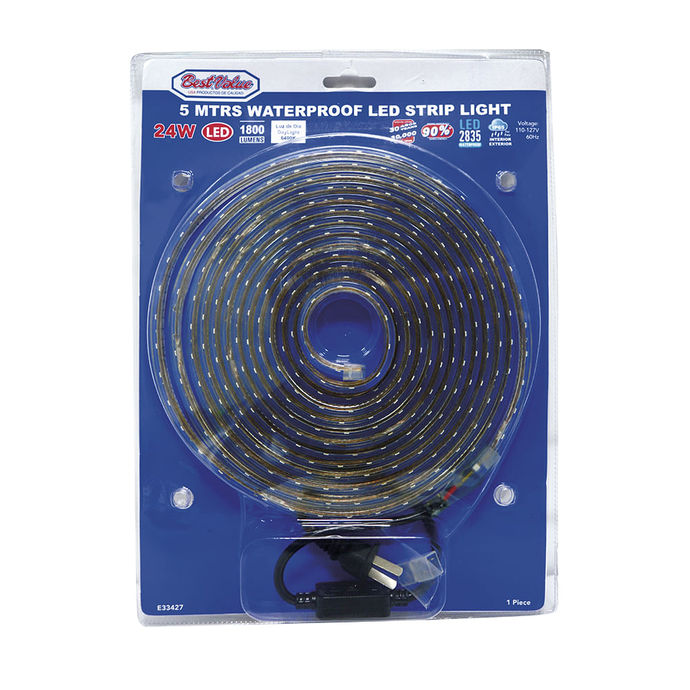 Cinta 5m led 6400k/3528 con adapt. Luz día. 5 mts (16ft)