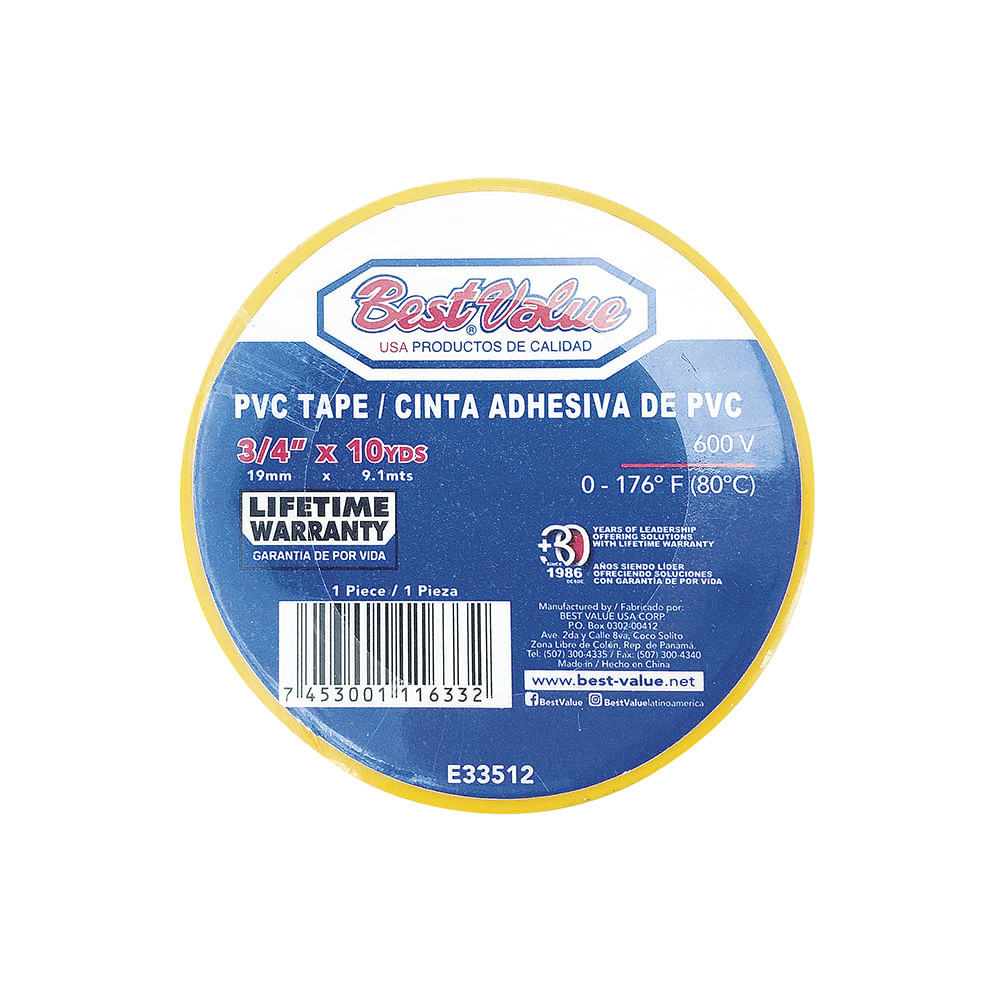 Tape electrico bestvalue10yd amarillo. 3/4(19mm)