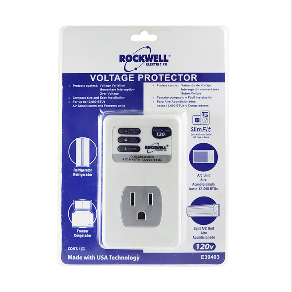 Protector d/voltaje para aire 120v 12k btu. Blanco / gris. 1800w