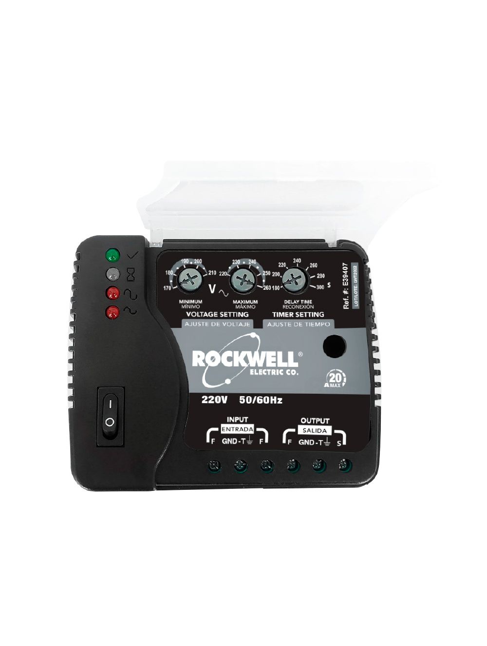 Protector de voltaje 20amp 220-260v ajustable. Negro. 4400w