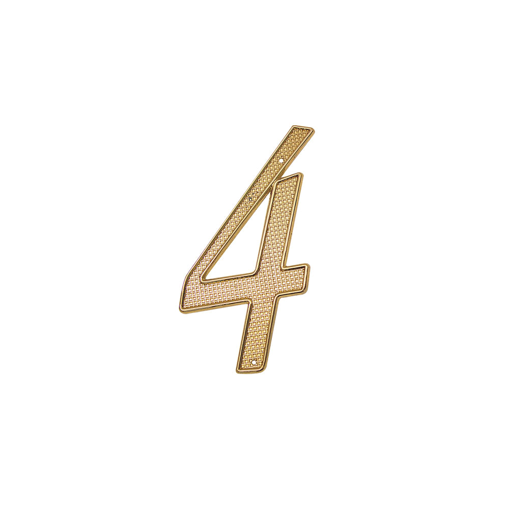 Numero 4 para puerta dorado con clavitos. Dorado.
