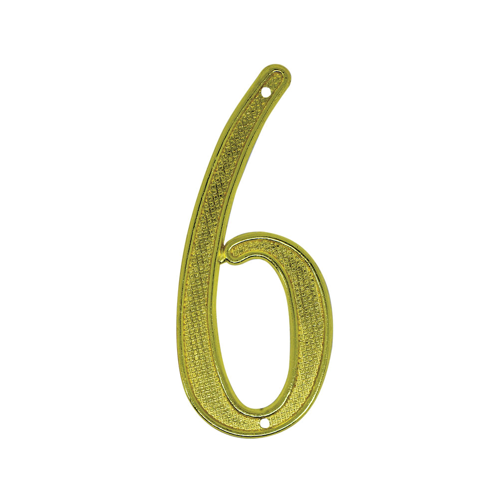 Numero 6 para puerta dorado con clavitos. Dorado.