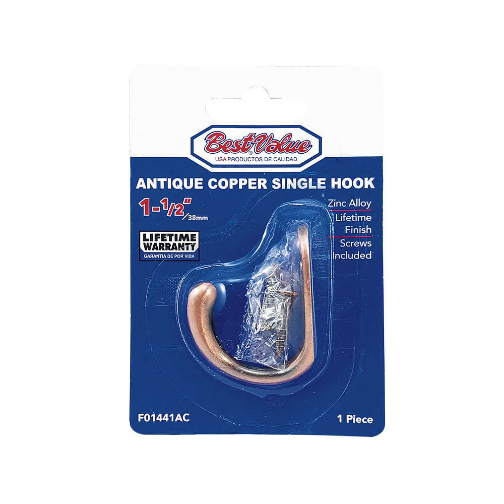 Gancho sencillo para colgar ac bestvalue. Cobrizado. 1-1/2(38mm)