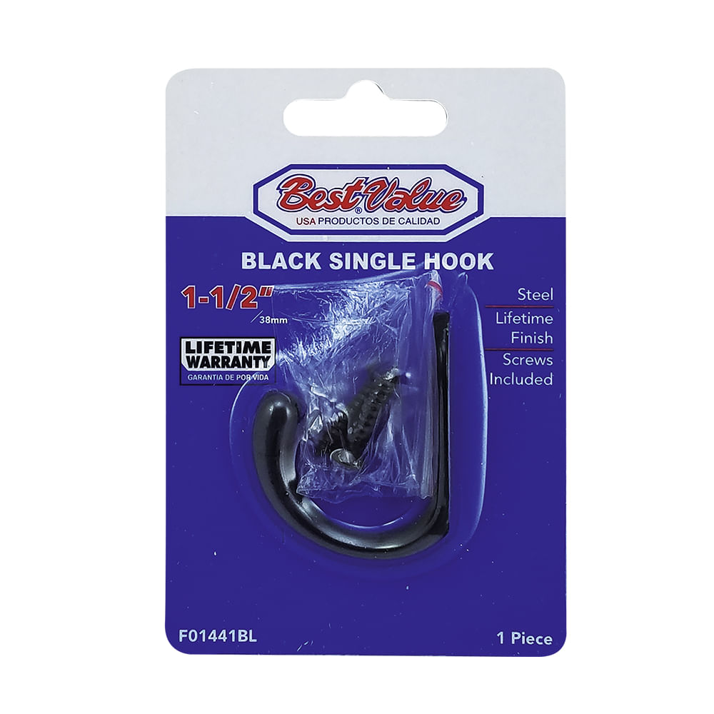 Gancho sencillo para colgar bl. Negro. 1-1/2(38mm)