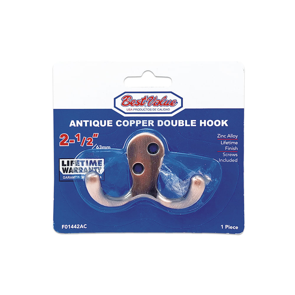 Gancho doble para colgar ac bestvalue. Cobrizado. 2-1/2(63mm)