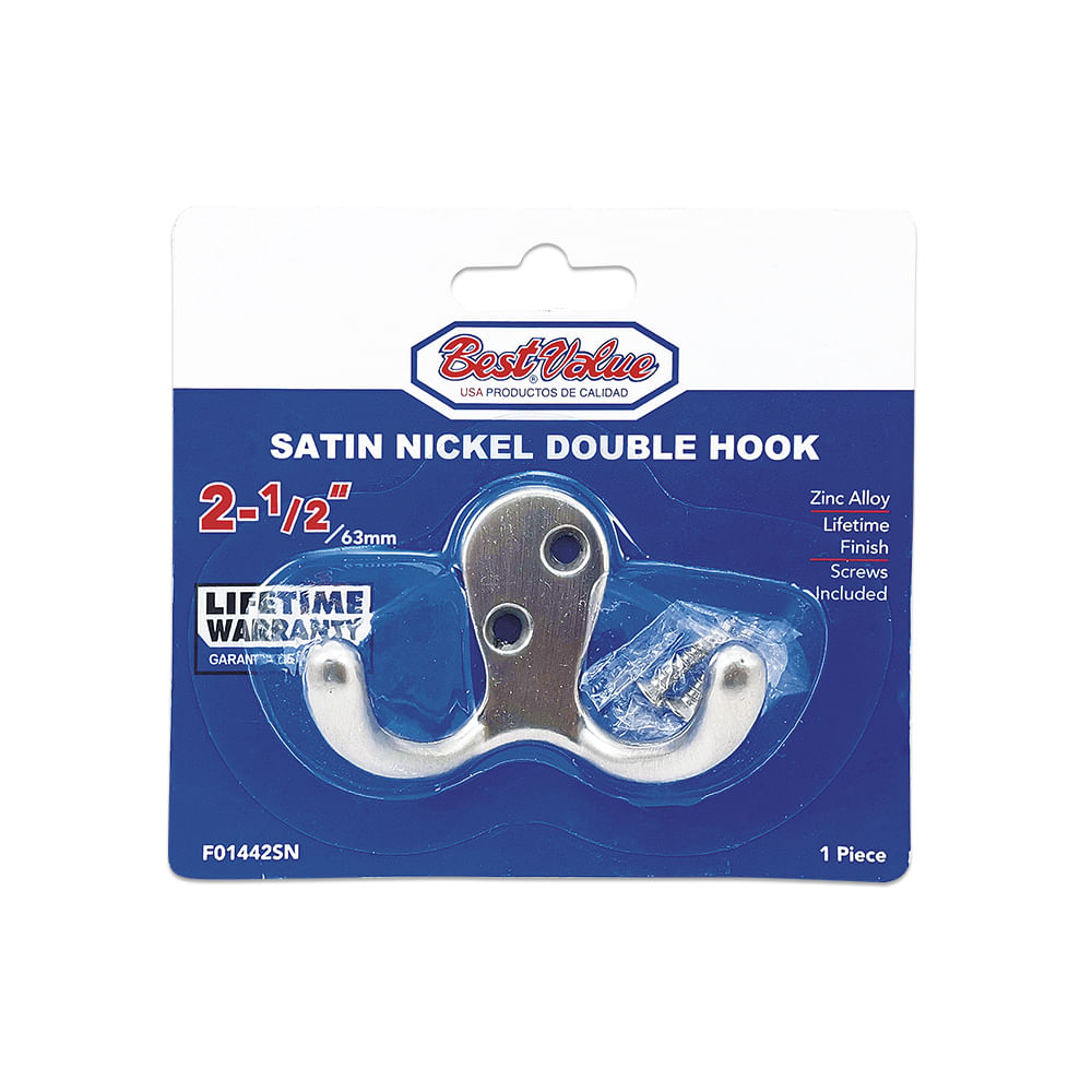 Gancho doble para colgar ss bestvalue. Niquelado. 2-1/2(63mm)