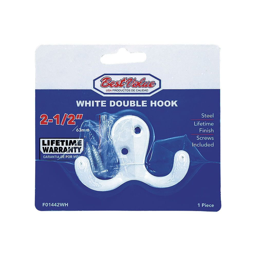 Gancho doble para colgar wh. Blanco. 2-1/2(63mm)