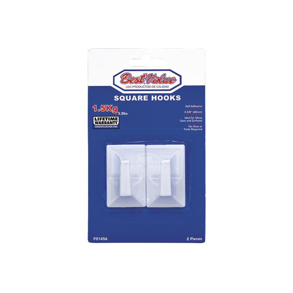Gancho con adhesivo recto 2-3/8(2pc). Blanco. 2-3/8 (60mm)