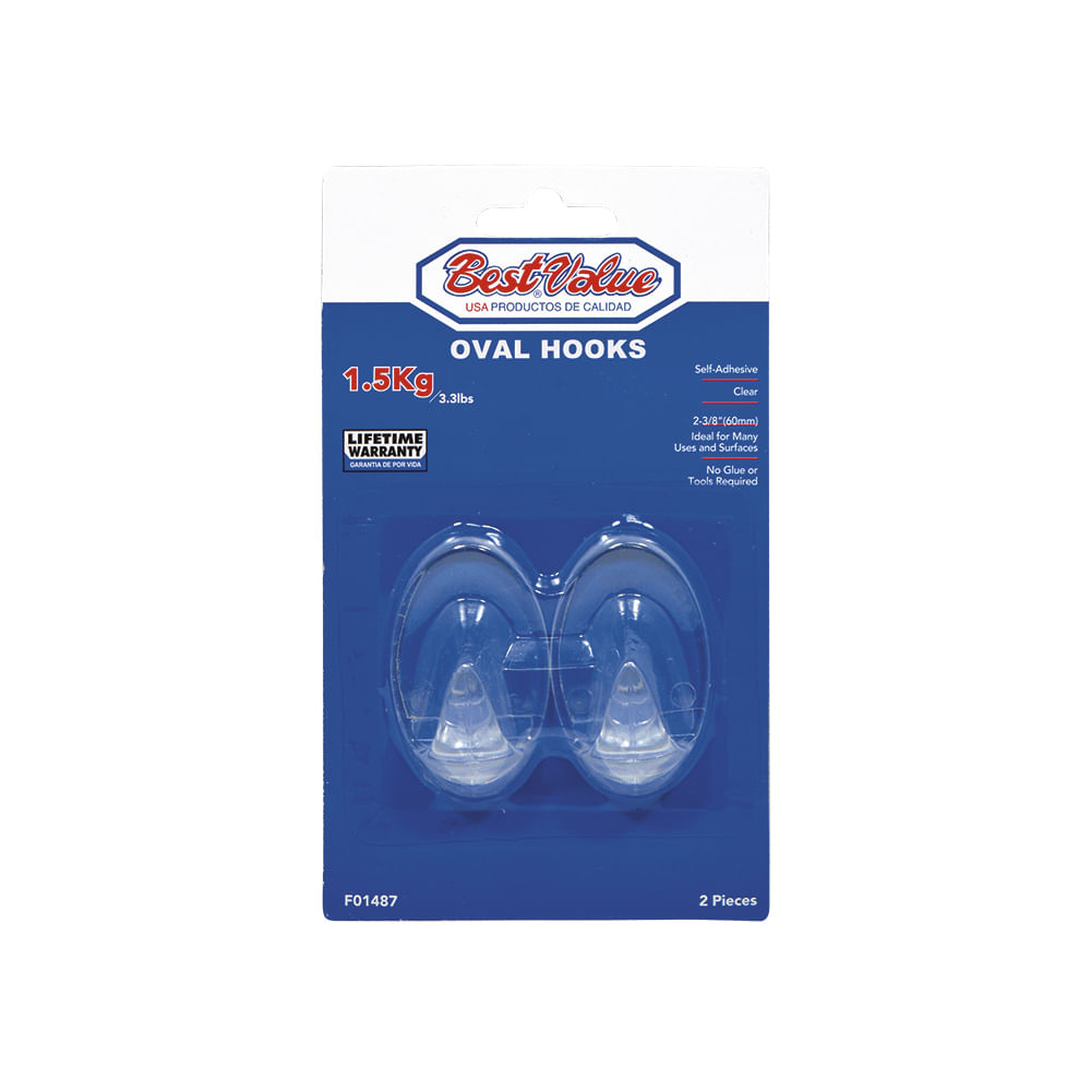 Ganchos con adhesivo oval 2-3/8 transp (2pzas). Transparente.