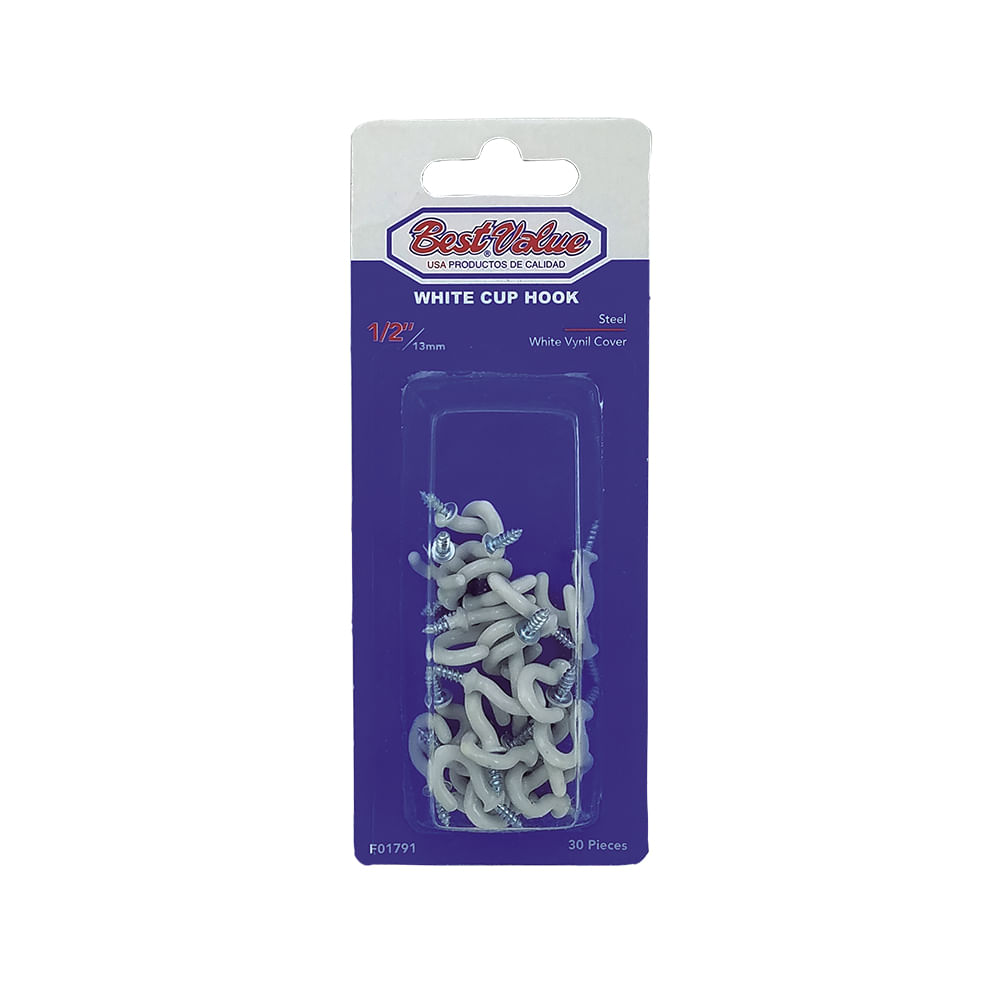 Ganchos abierto 1/2 blanco (30 pzas). Blanco.