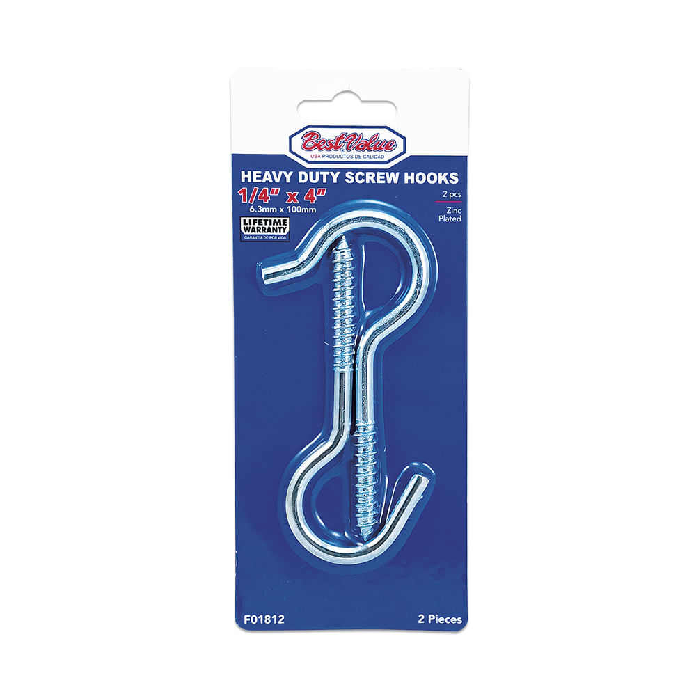 Gancho plateado 1/4 x 4 (2pcs). Galvanizado.