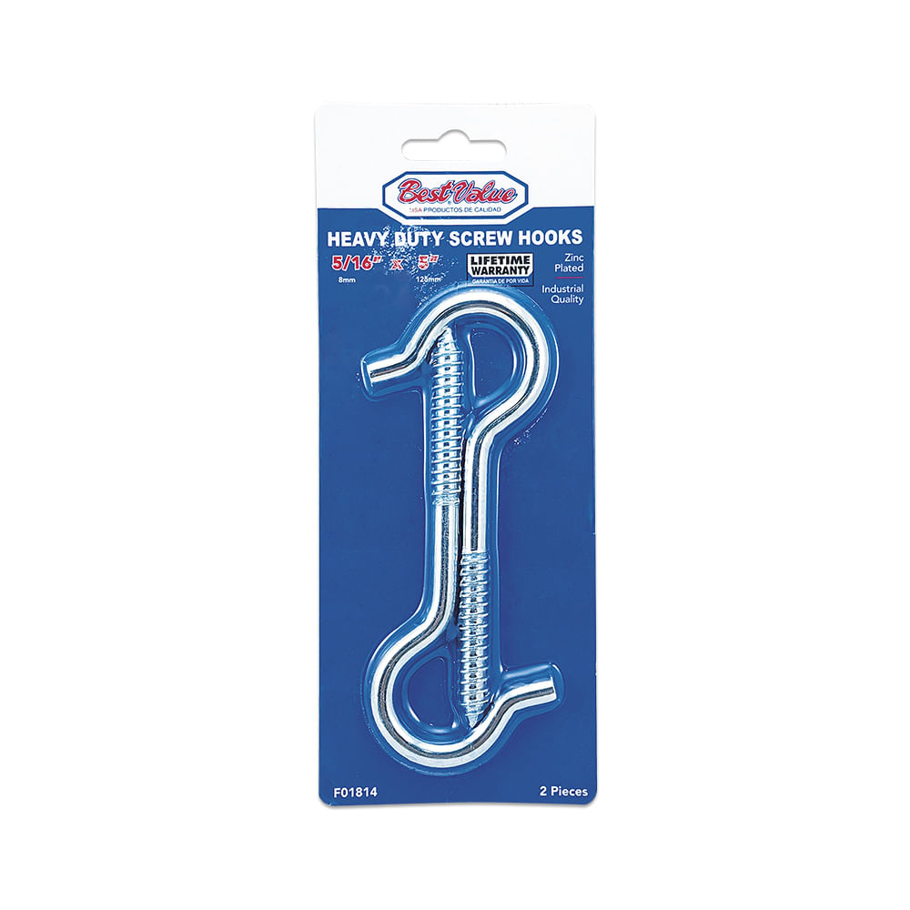 Gancho plateado 5/16 x 4-1/4 (2pcs). Galvanizado. 5