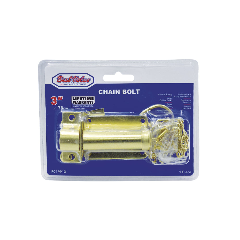 Picaporte con cadena y resorte dorado 3. Dorado. 3