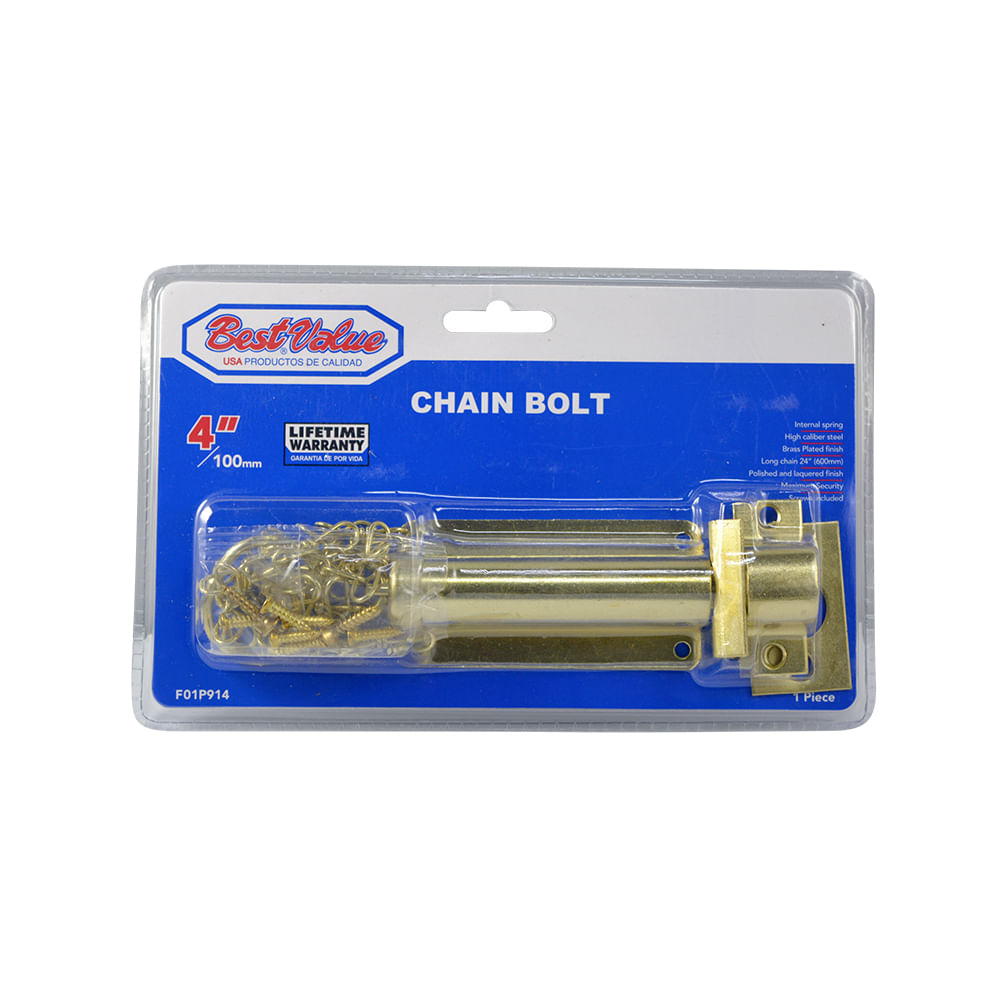 Picaporte con cadena y resorte dorado 4. Dorado. 4