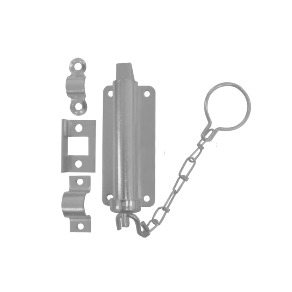 Picaporte con cadena y resorte plateado 3. Zincado. 3