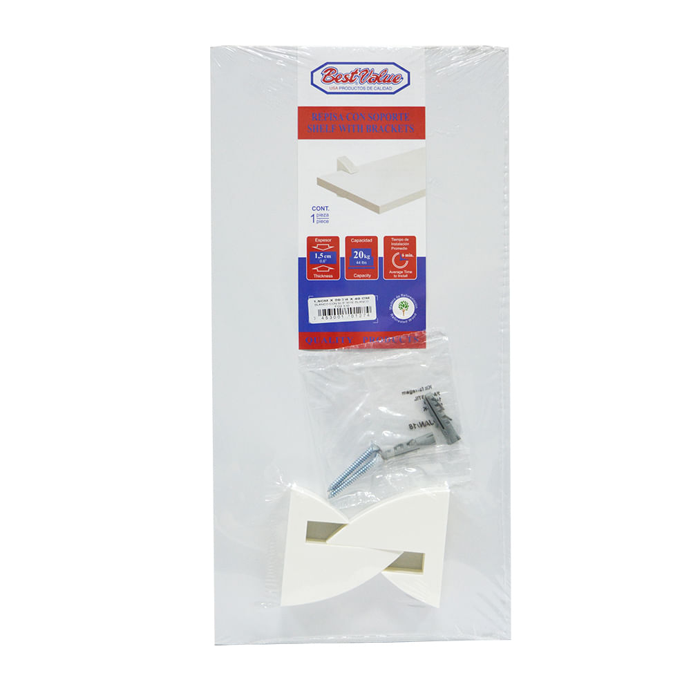 Repisa recta 1. 5x20x40cm blanco con s