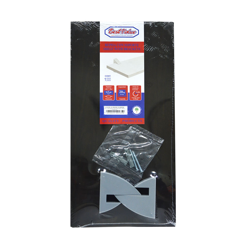 Repisa recta 1. 5x20x40cm choco con s gris