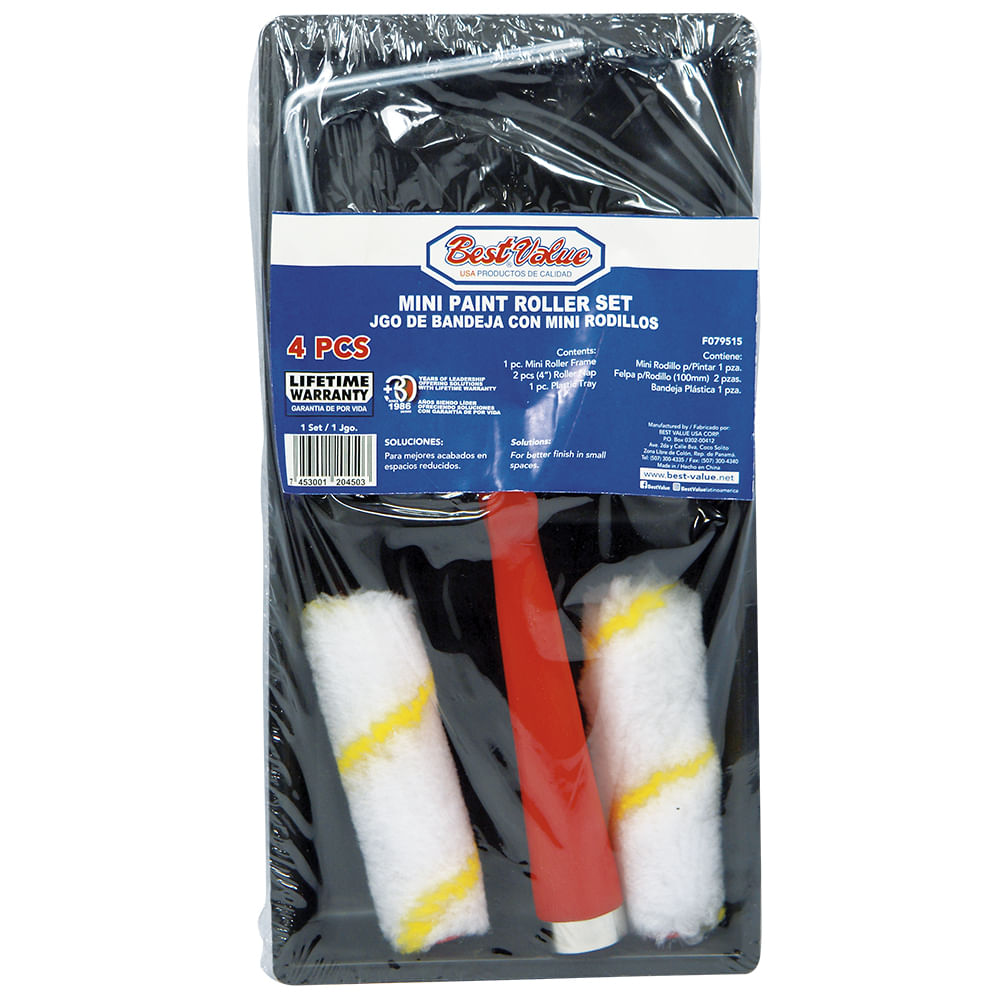 Juego bandeja plastica con mini rodillos 4pzas. Plastico. 4pcs