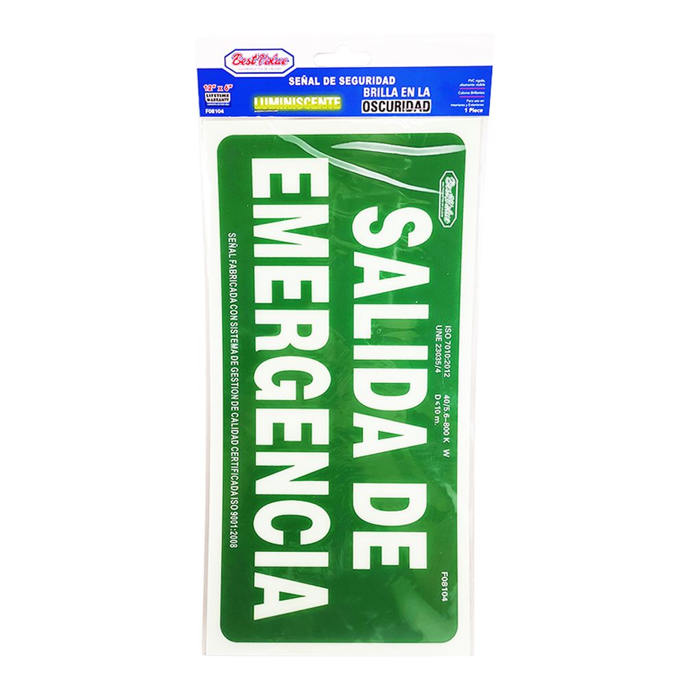 Letrero luminiscente (salida d/emergencia). Verde-blanco. Salida de emergencia