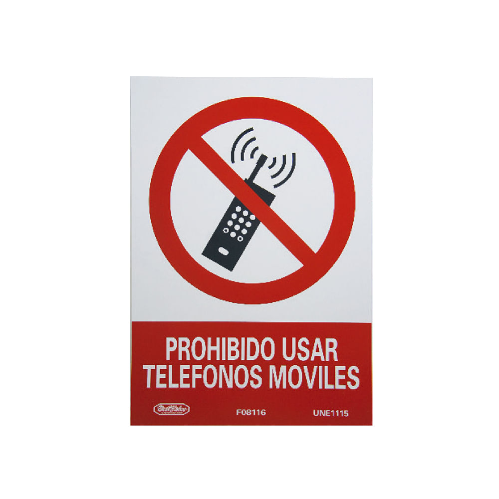 Letrero (prohibido usar telefonos moviles). Pvc rígido. 21 cmx 30cm