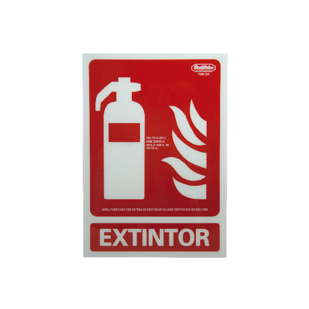 Letrero luminiscente (extintor). Pvc rígido. 21cm x 30cm