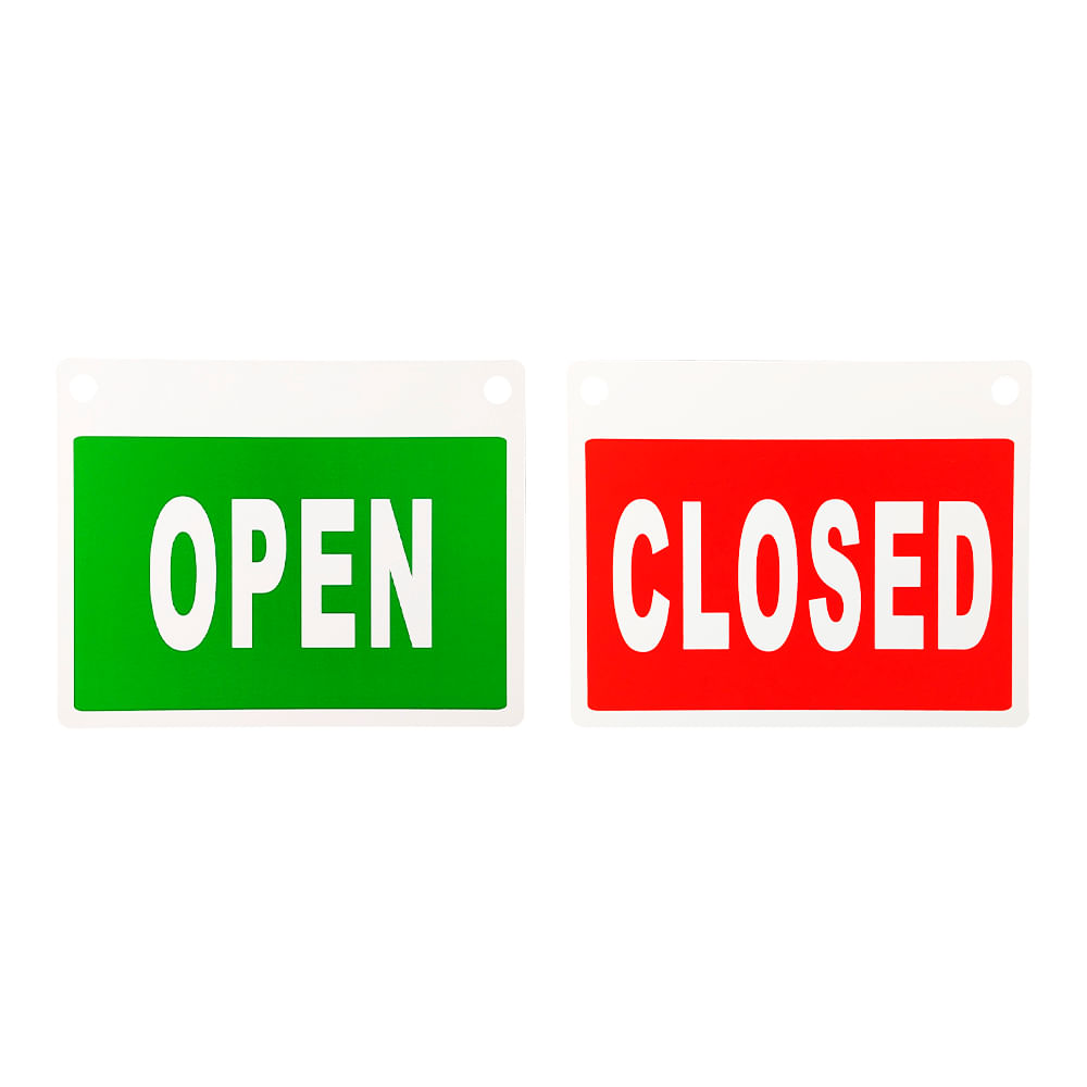 Letrero de informacion open/close. Pvc rígido. 15cm x10cm