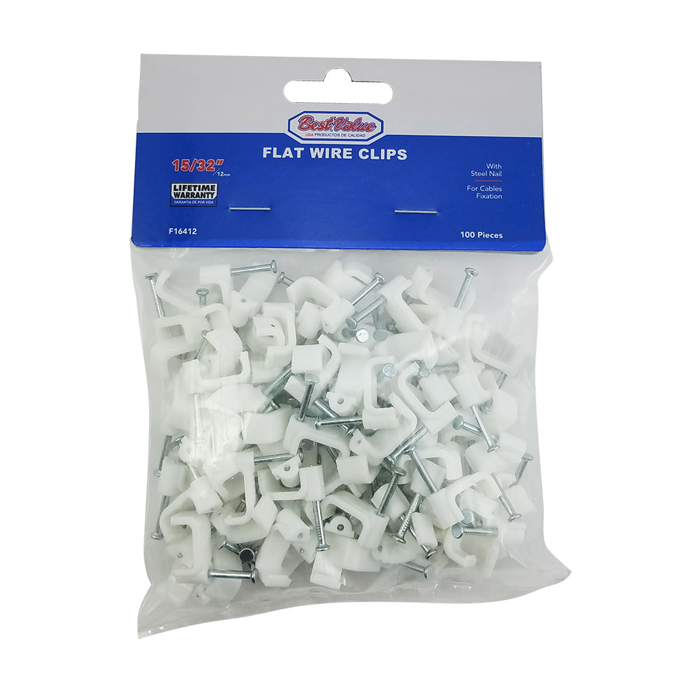 Grapa plastica para cable plana. Polipropileno. 15/32(12mm)