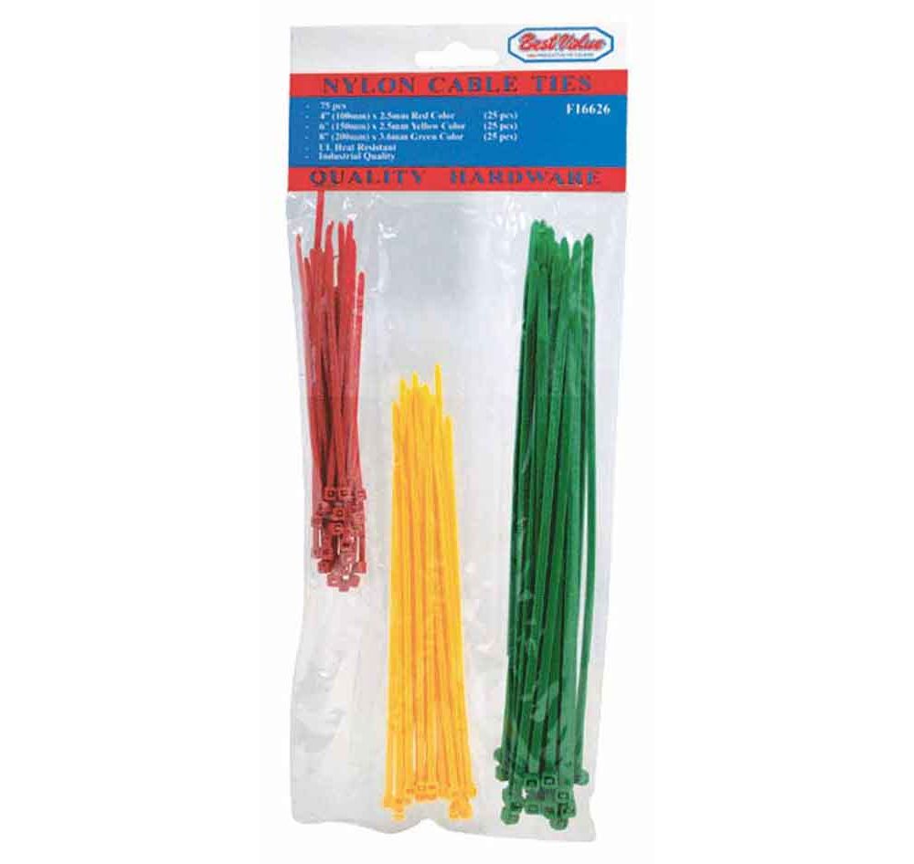 Zuncho plastico colores surtido 75pc. Rojo / amarillo verde. 25 pcs