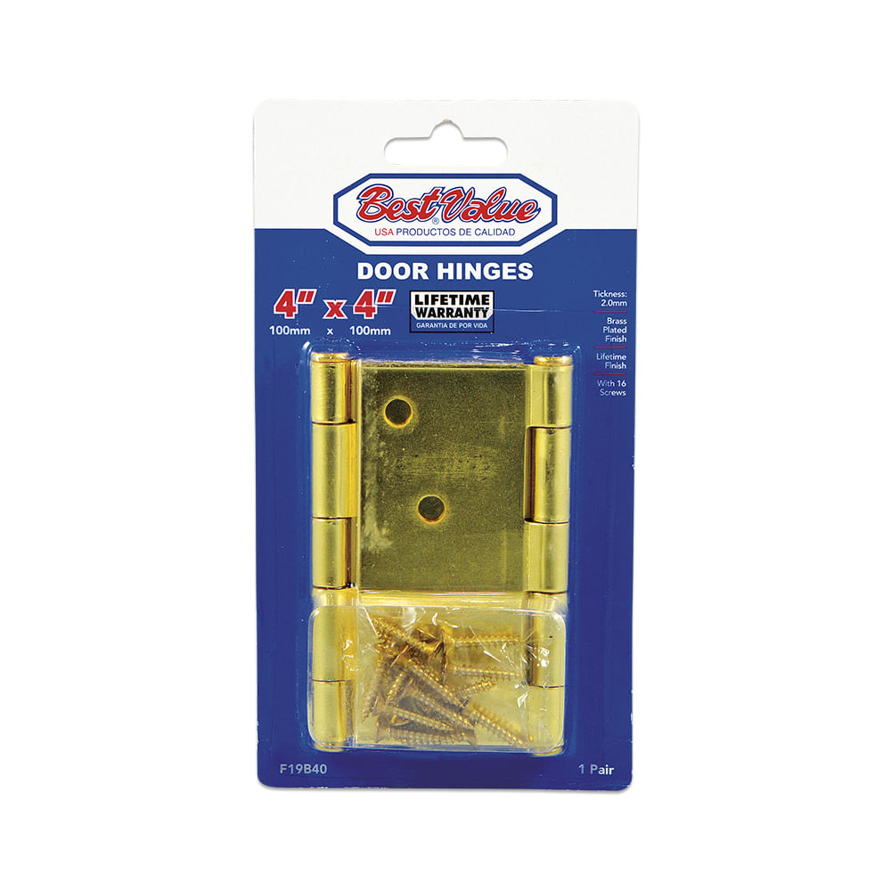 Bisagra para puerta dorada 4 x 4. Dorado.