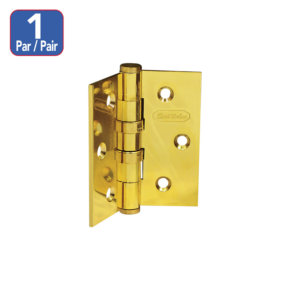 Bisagra bronce con balinera 3 x bp. Dorado pulido laqueado.