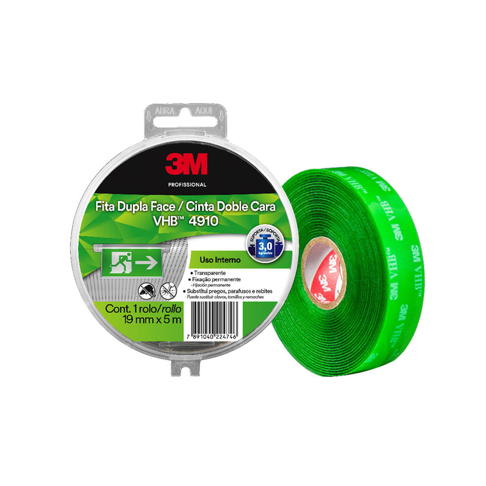 Tape doble contacto vhb transp 3/4x5. 5 yd #4910. Transparente. 3/4 x 5. Ydas