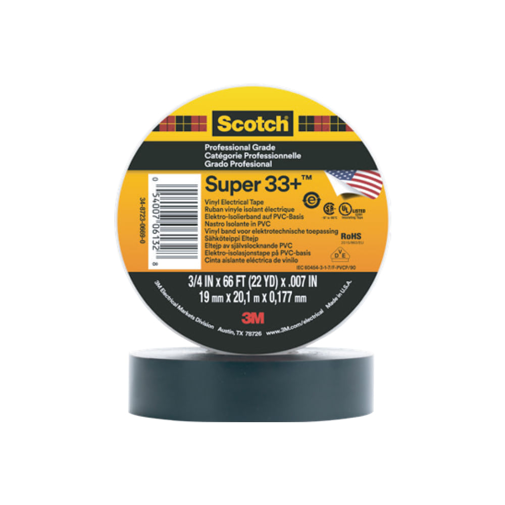 Tape super 33+ 3m 3/4 x 66'. Negro. 66'