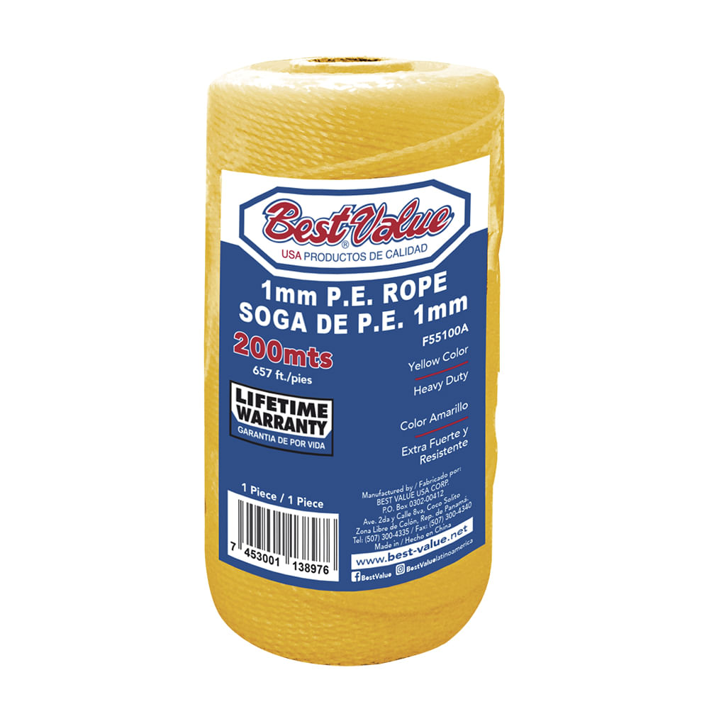 Soga polyetileno x 200mts amarillo. 1mm