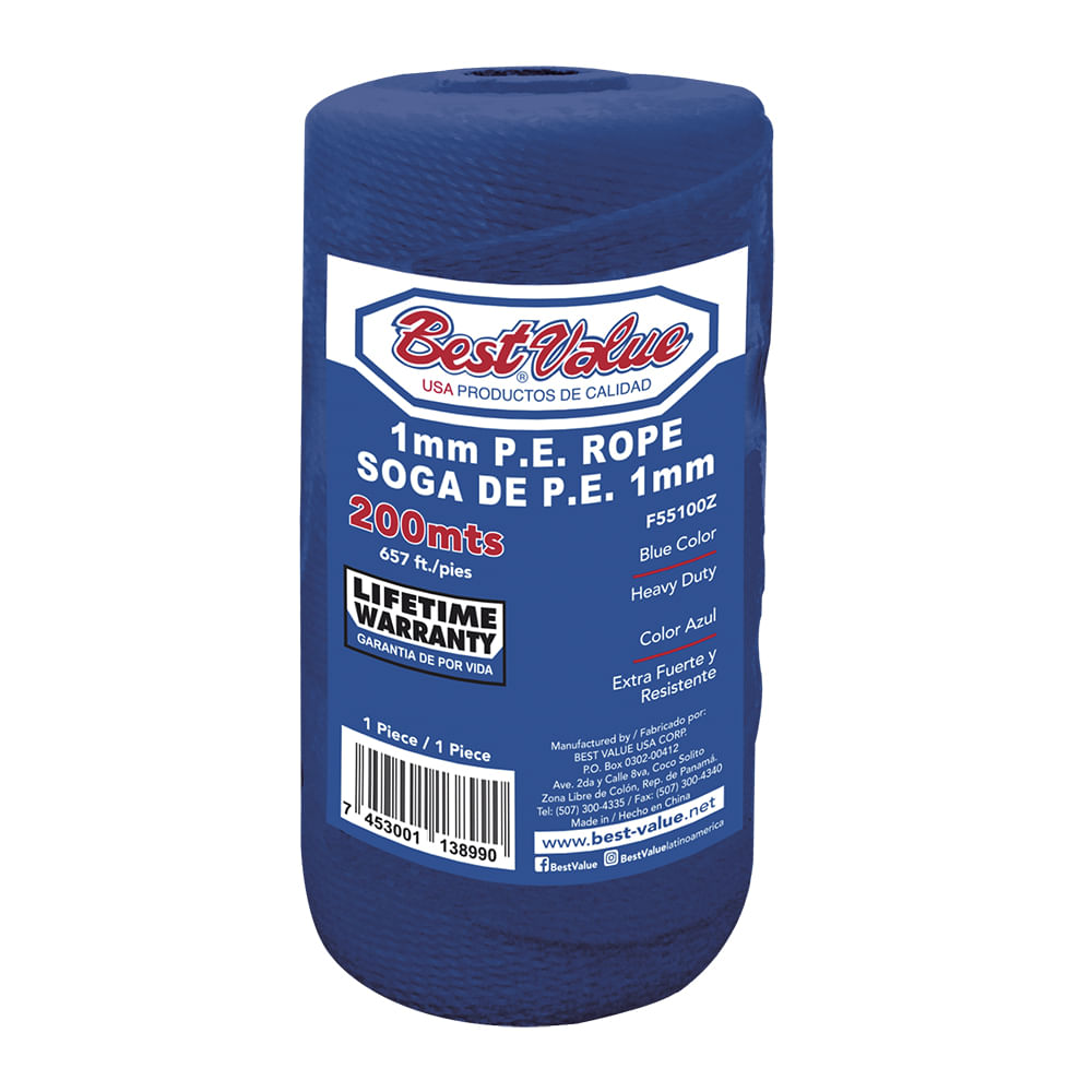 Soga polyetileno x 200 mts azul. 1mm 200mts