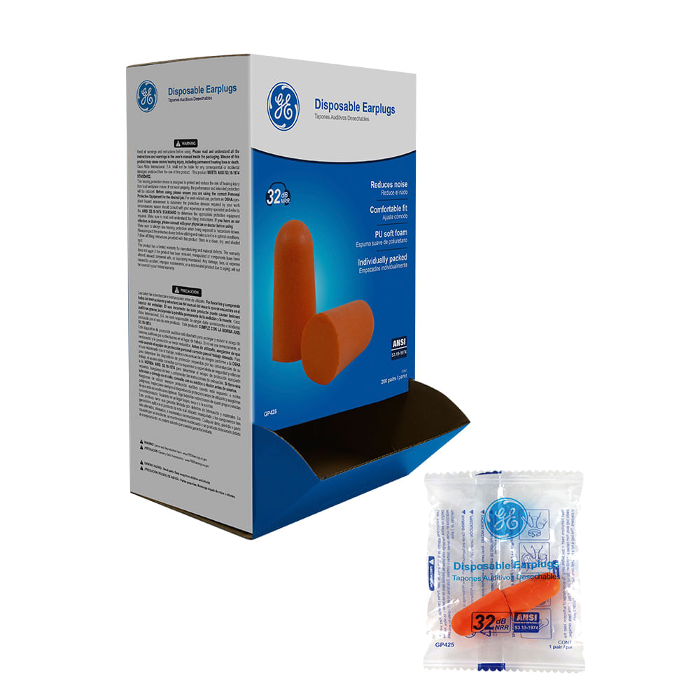 Tapones auditivos desech. 200 pares 32 db ge. Anaranjado. - sin cordon
