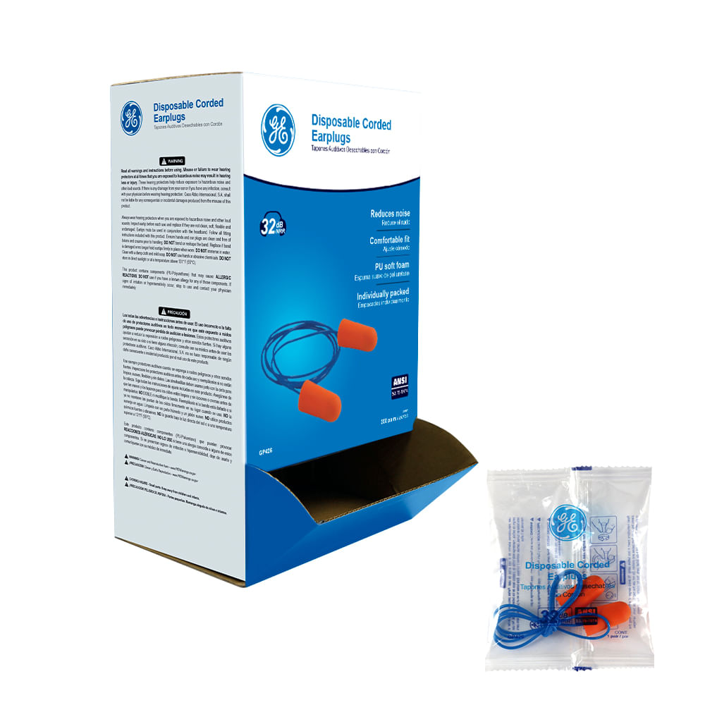 Tapones auditivos cable desech. 100 pares 32 db ge. Anaranjado. - con cordon