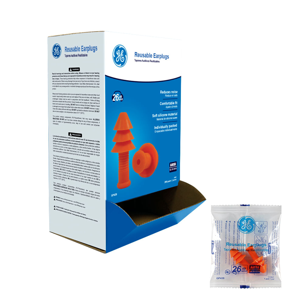Tapones auditivos reusables 200 pares 26 db ge. - sin cordon.